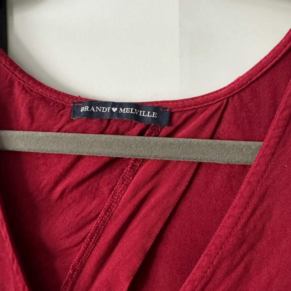 Brandy Melville | EUC Tie Back Cropped Short Sleeve Peasant Blouse in Maroon OS - Picture 3 of 6